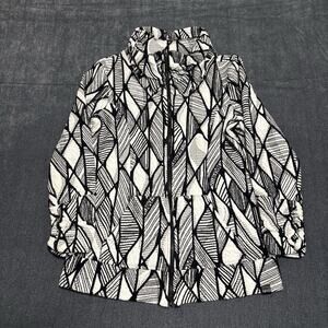Tonia Debellis Jacket Women Large Black White Knit Patterned Mock Neck Zip Up
